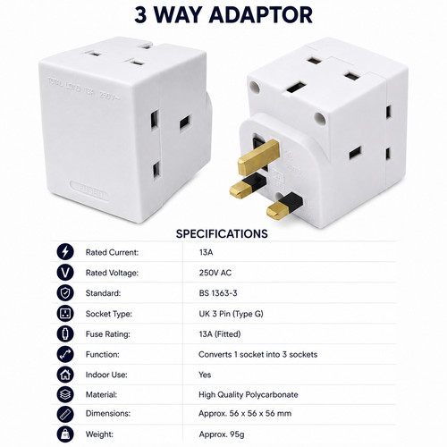 Way adaptor pin - 3, mains