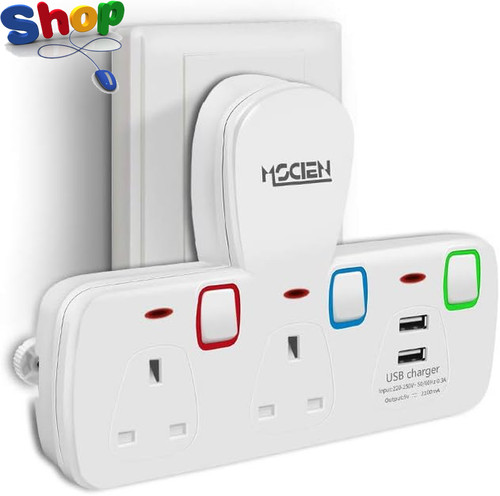 Double plug adapter with - double, uk